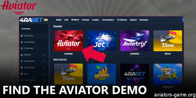Find the Aviator demo on the casino website