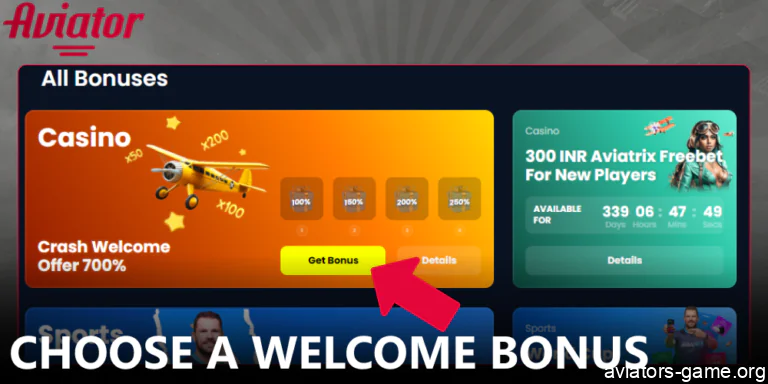 Choose an Aviator welcome bonus